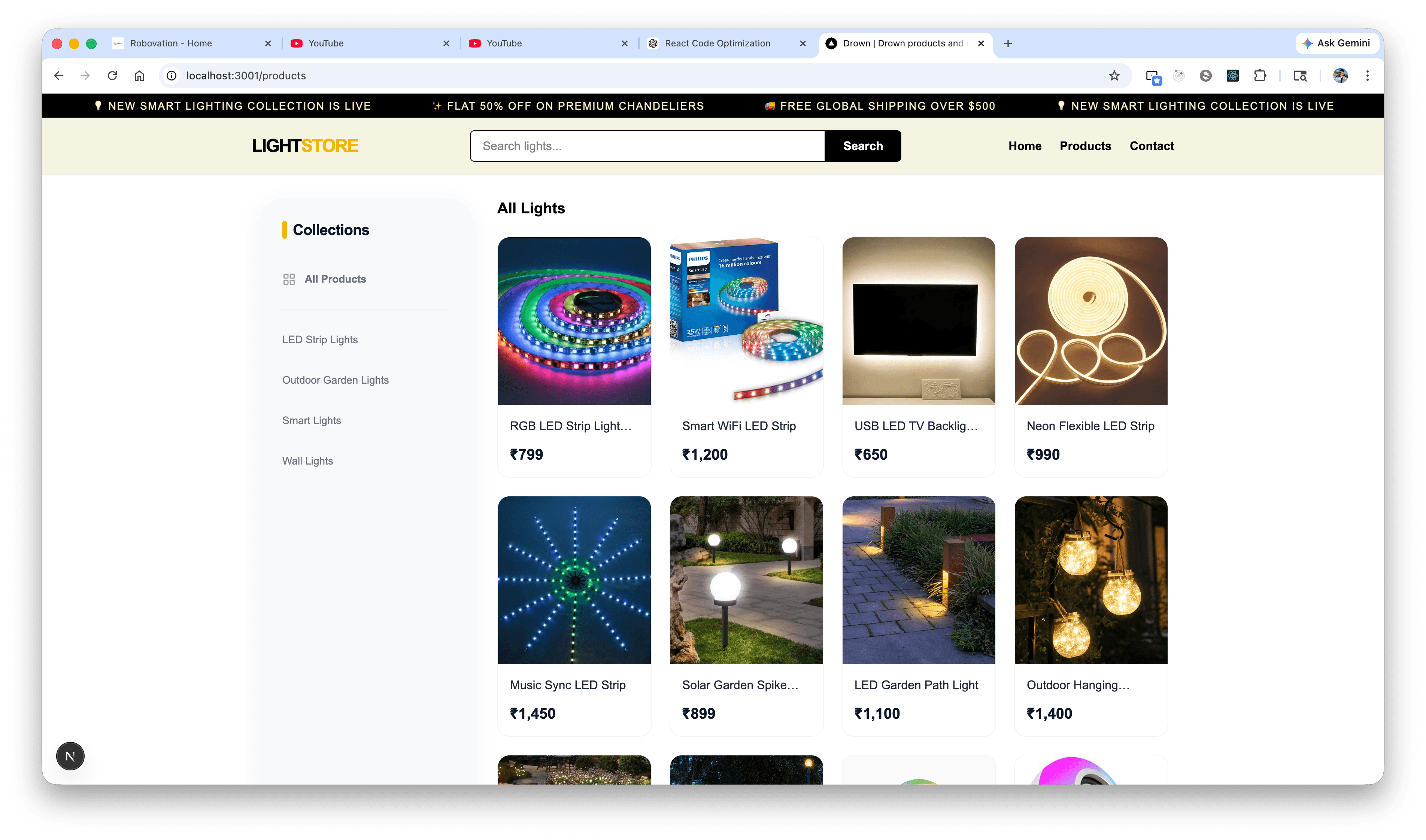 Light Store e-commerce website